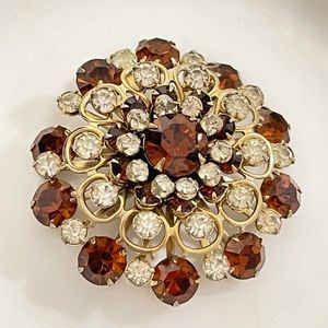 ✨ Dazzling Citrine Topaz Gold Tone Vintage Rhinestone Brooch